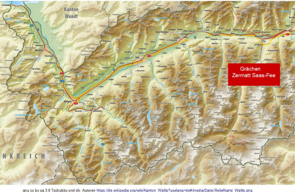 Skikarte Wallis Schweiz